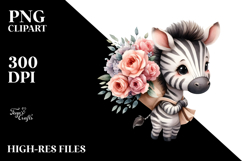 Cute Baby Zebra with Flower Bouquet | Sublimation | Clipart Product Image 2