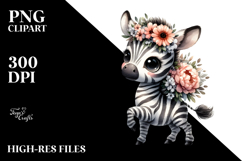 Cute Baby Zebra with Flower Bouquet | Sublimation | Clipart Product Image 2