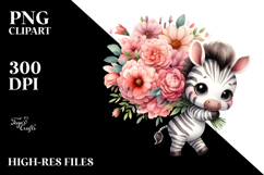 Cute Baby Zebra with Flower Bouquet | Sublimation | Clipart Product Image 2