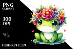 Cute Frog with Flower Crown, Transparent PNG Product Image 2