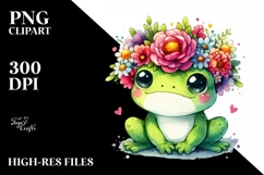 Cute Frog with Flower Crown, Transparent PNG Product Image 1