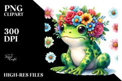 Cute Frog with Flower Crown, Transparent PNG Product Image 2