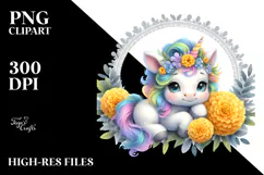Pastel Baby Unicorn with Marigold Frame | Sublimation | Product Image 2
