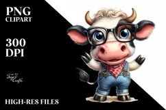 Excited Cow with Farm Jeans |Watercolor Clipart Product Image 3