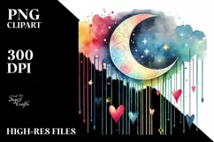 Colorful Moon with Hearts PNG Product Image 2