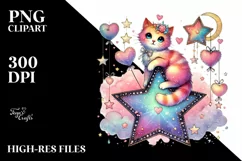 Adorned Cat Sitting on Star PNG Product Image 2