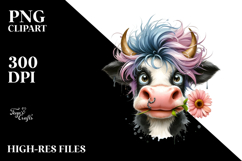 Funny Baby Cow with Flower in Mouth PNG Product Image 2