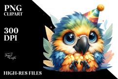 Cute Baby Macaw with Party Hat PNG Product Image 2