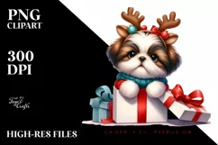 Winter Shih Tzu with Reindeer Horns PNG Product Image 3