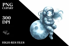 Blueish Vintage Astronaut Girl | Sublimation Clipart Product Image 1