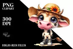 Contempt Cow with Sun Hat |Watercolor Clipart Product Image 1
