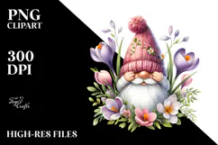 Watercolor Cute GNOME with Big Hat and Crocus PNG Product Image 2