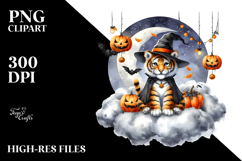 Tiger Halloween Cloud, Watercolor PNG Product Image 2