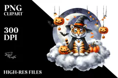 Tiger Halloween Cloud, Watercolor PNG Product Image 2