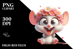 Cartoon Mouse with Flower Crown, Soft Drop Shadow PNG Product Image 2