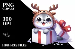 Excited Seal with Reindeer Horns PNG Product Image 3