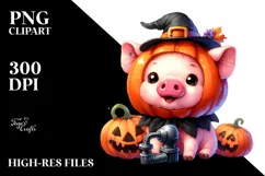 Vibrant Baby Pig for Halloween with Pumpkin | Sublimation | Product Image 1