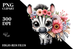 Happy Baby Zebra with Flower Bouquet | Sublimation | Clipart Product Image 2