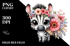 Happy Baby Zebra with Flower Bouquet | Sublimation | Clipart Product Image 2