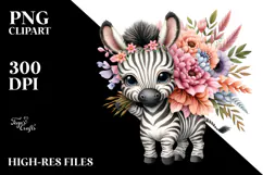Happy Baby Zebra with Flower Bouquet | Sublimation | Clipart Product Image 2