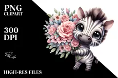 Happy Baby Zebra with Flower Bouquet | Sublimation | Clipart Product Image 2