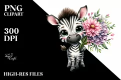 Happy Baby Zebra with Flower Bouquet | Sublimation | Clipart Product Image 3