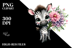Happy Baby Zebra with Flower Bouquet | Sublimation | Clipart Product Image 2
