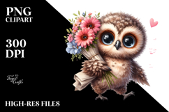 Excited Baby Owl with Flower Bouquet | Sublimation | Clipart Product Image 2