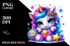Watercolor Baby Unicorn with Disco Ball PNG Product Image 2