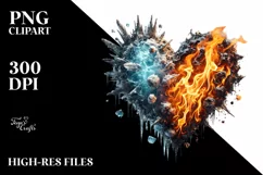 Distressed Heart Made of Fire and Ice PNG Product Image 2