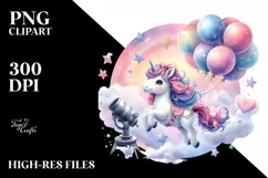 Cute Unicorn Balloons Watercolor Pastel Product Image 1