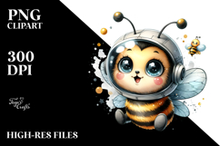 Cute Baby Bee with Astronaut Helmet Watercolor PNG Product Image 2