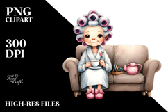 Old Lady Sitting on Sofa with Hair Curlers | Clipart Product Image 2