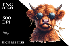 Cow with Hay Straw and Sunglasses PNG Product Image 2