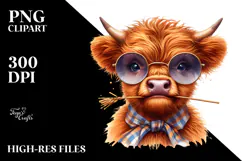 Cow with Hay Straw and Sunglasses PNG Product Image 2