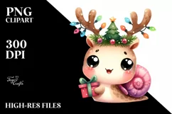 Cheerful Snail with Reindeer Horns PNG Product Image 1