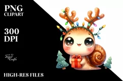 Excited Snail with Reindeer Horns PNG Product Image 1