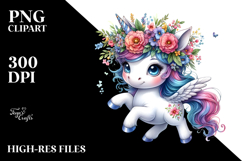 Vibrant Unicorn Drawing with Floral Wreath PNG Product Image 2