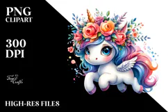 Cute Unicorn, Floral Wreath PNG Product Image 2