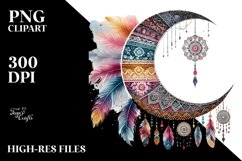 Simple Boho Moon Watercolor Digital Painting, PNG Product Image 2