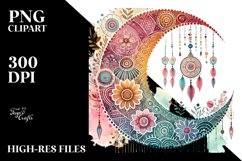 Simple Boho Moon Watercolor Digital Painting, PNG Product Image 2