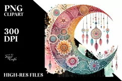 Simple Boho Moon Watercolor Digital Painting, PNG Product Image 2