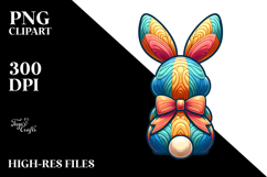 Colorful Stylized Bunny, Vintage Bow PNG Product Image 2