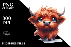 Confused Funny Baby Highland Cow PNG Product Image 2