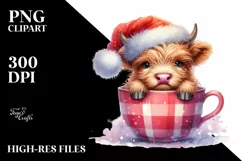 Highland Cow with Santa Hat PNG Product Image 2