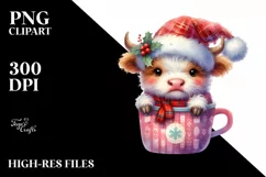 Highland Cow with Santa Hat PNG Product Image 2