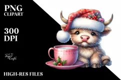 Highland Cow with Santa Hat PNG Product Image 2