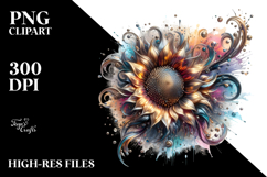 Abstract Artistic Sunflower Watercolor Clipart Product Image 2