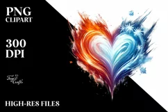 Simple Paint Brush Style Heart made of Fire and Ice PNG Product Image 2