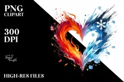 Simple Paint Brush Style Heart made of Fire and Ice PNG Product Image 2